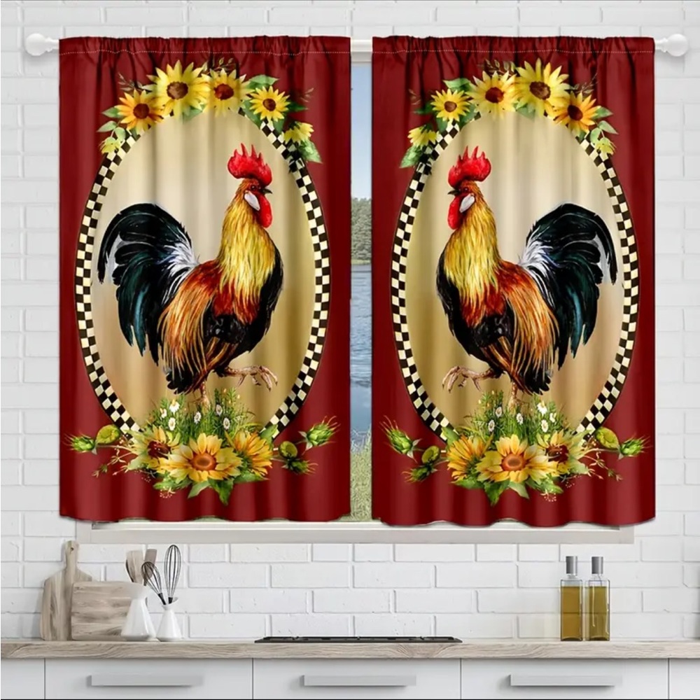 Colorful Rooster Kitchen Curtains